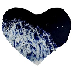 Blue Waves Sea Large 19  Premium Flano Heart Shape Cushions by snowwhitegirl