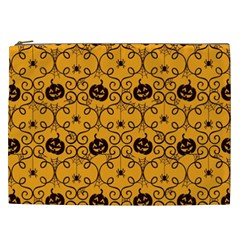 Pattern Pumpkin Spider Vintage Halloween Gothic Orange And Black Cosmetic Bag (xxl) by genx