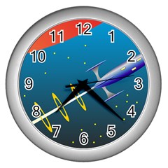 Rocket Spaceship Space Galaxy Wall Clock (silver) by HermanTelo