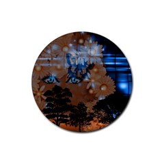 Landscape Woman Magic Evening Rubber Coaster (round)  by HermanTelo