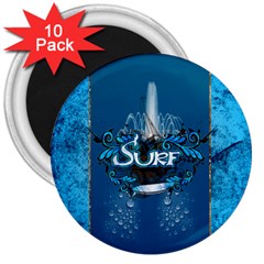 Sport, Surfboard With Water Drops 3  Magnets (10 Pack)  by FantasyWorld7