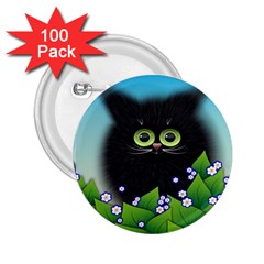 Kitten Black Furry Illustration 2 25  Buttons (100 Pack)  by Sapixe