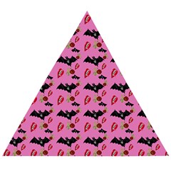Bat Rose Lips Pink Pattern Wooden Puzzle Triangle by snowwhitegirl