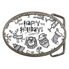 Christmas Seamless Pattern Doodle Style Belt Buckles by Vaneshart