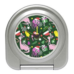 Colorful Funny Christmas Pattern Travel Alarm Clock by Vaneshart