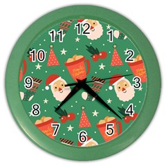 Colorful Funny Christmas Pattern Color Wall Clock by Vaneshart