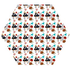 Retro Girls Dress In Black Pattern White Wooden Puzzle Hexagon by snowwhitegirl