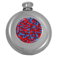 Red And Blue Camouflage Pattern Round Hip Flask (5 Oz) by SpinnyChairDesigns
