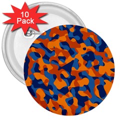 Blue And Orange Camouflage Pattern 3  Buttons (10 Pack)  by SpinnyChairDesigns