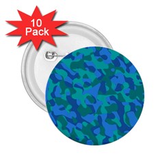 Blue Turquoise Teal Camouflage Pattern 2 25  Buttons (10 Pack)  by SpinnyChairDesigns