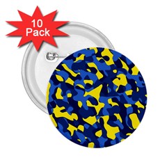 Blue And Yellow Camouflage Pattern 2 25  Buttons (10 Pack)  by SpinnyChairDesigns