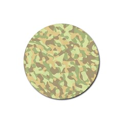 Light Green Brown Yellow Camouflage Pattern Rubber Coaster (round)  by SpinnyChairDesigns