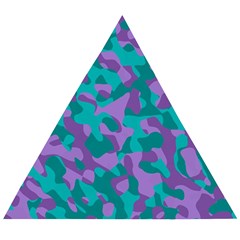 Purple And Teal Camouflage Pattern Wooden Puzzle Triangle by SpinnyChairDesigns