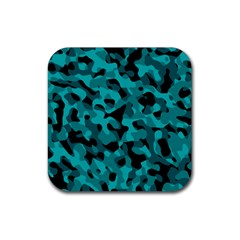Black And Teal Camouflage Pattern Rubber Coaster (square)  by SpinnyChairDesigns