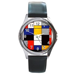 Composition A By Piet Mondrian Round Metal Watch by maximumstreetcouture