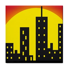 Skyline-city-building-sunset Tile Coaster by Sudhe