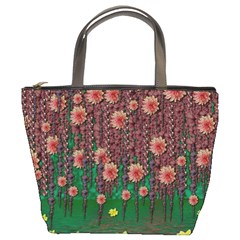 Floral Vines Over Lotus Pond In Meditative Tropical Style Bucket Bag by pepitasart