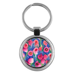Celestial Watercolor Flowers Key Chain (round) by GardenOfOphir