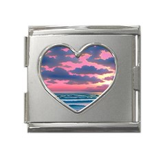 Sunset Over The Beach Mega Link Heart Italian Charm (18mm) by GardenOfOphir