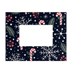 Holiday Seamless Pattern With Christmas Candies Snoflakes Fir Branches Berries White Tabletop Photo Frame 4 x6  by Semog4