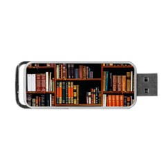 Assorted Title Of Books Piled In The Shelves Assorted Book Lot Inside The Wooden Shelf Portable Usb Flash (one Side) by 99art