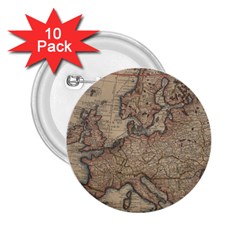 Old Vintage Classic Map Of Europe 2 25  Buttons (10 Pack)  by B30l