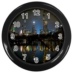 New York Night Central Park Skyscrapers Skyline Wall Clock (black) by Cowasu
