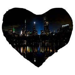 New York Night Central Park Skyscrapers Skyline Large 19  Premium Heart Shape Cushions by Cowasu
