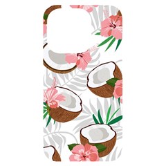 Seamless Pattern Coconut Piece Palm Leaves With Pink Hibiscus Iphone 14 Pro Black Uv Print Case by Vaneshart