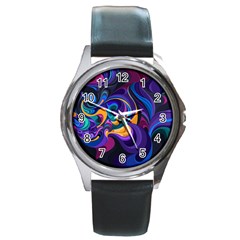 Colorful Waves Abstract Waves Curves Art Abstract Material Material Design Round Metal Watch by uniart180623