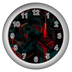 A Dark City Vector Wall Clock (silver) by Proyonanggan