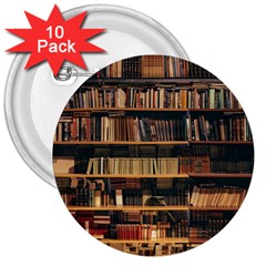 Books On Bookshelf Assorted Color Book Lot In Bookcase Library 3  Buttons (10 Pack)  by Ravend