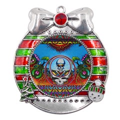 Grateful Dead Wallpapers Metal X mas Ribbon With Red Crystal Round Ornament by Sarkoni