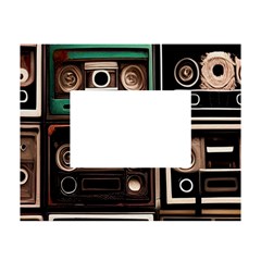 Retro Electronics Old Antiques Texture Wallpaper Vintage Cassette Tapes Retrospective White Tabletop Photo Frame 4 x6  by Grandong