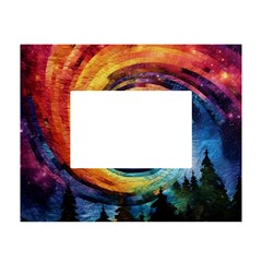 Cosmic Rainbow Quilt Artistic Swirl Spiral Forest Silhouette Fantasy White Tabletop Photo Frame 4 x6  by Maspions